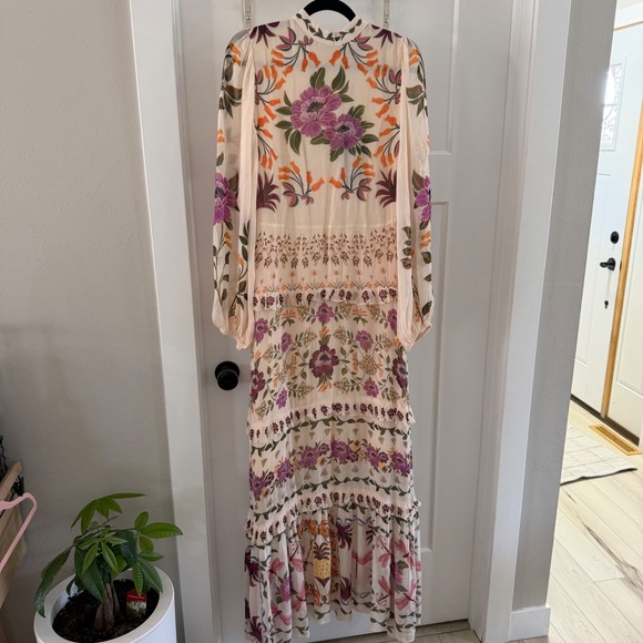 FARM Rio Dresses & Skirts - Farm Rio Winter Garden Ruffle Long Sleeve Maxi Dress Cream Floral Boho Size XS